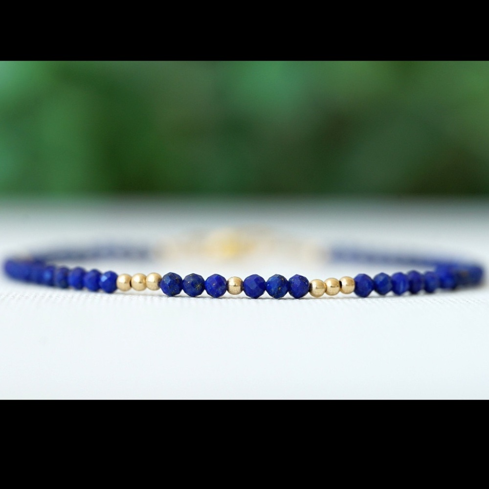 Lapis lazuli bracelet ultra dainty beaded bracelet 14k gold gemstone jewelry